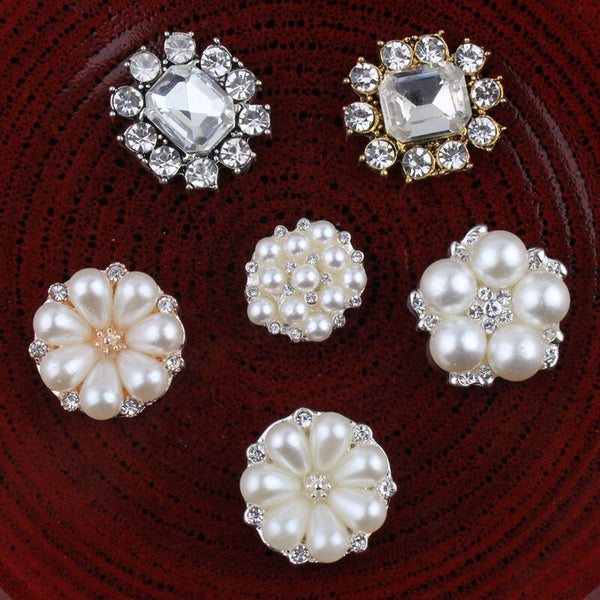 120PCS Vintage Handmade Flower Rhinestone Buttons Bling Flatback Crystal Pearl Decorative Buttons