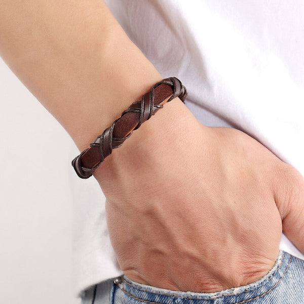 New Design Twining &amp; Bundling Black/Brown Color PU Leather Bracelet