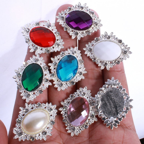 25*32MM Vintage Horse eye Silver Buttons Metal  Crystal Rhinestone Buttons