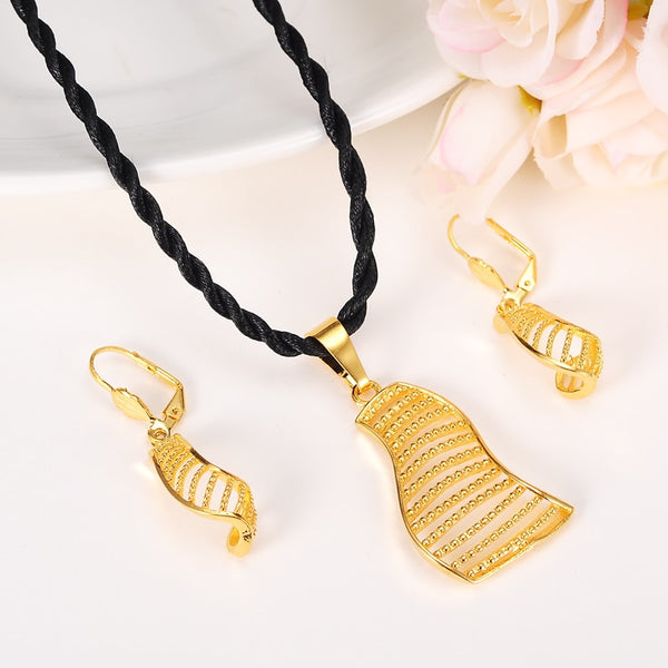 Ethiopian set Jewelry Pendant Necklace Earring Gold Color African Bridal Jewellery