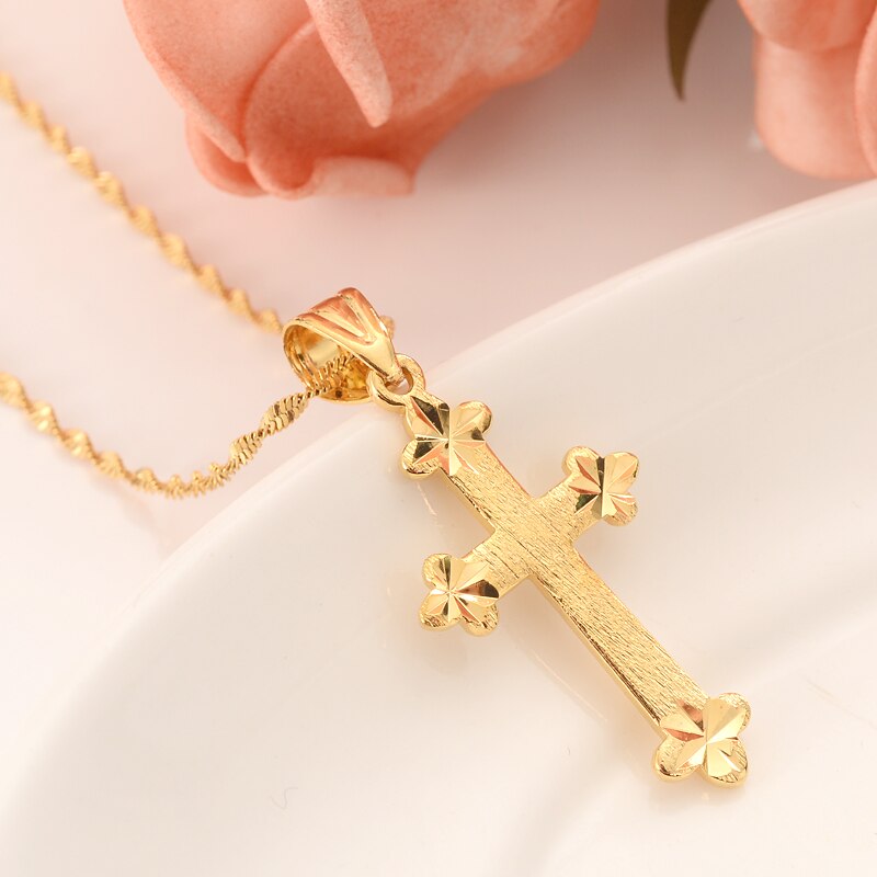 24k gold  cross Pendant Necklace chain Earrings sets