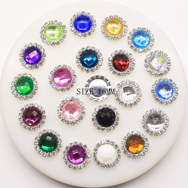 New 100pcs/set 16mm Colorful Diamond Button Snap Flatback Crystal Buttons