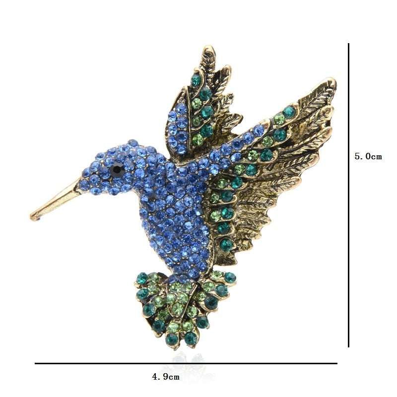 Pink Blue Rhinestone Hummingbird Brooches Women Men