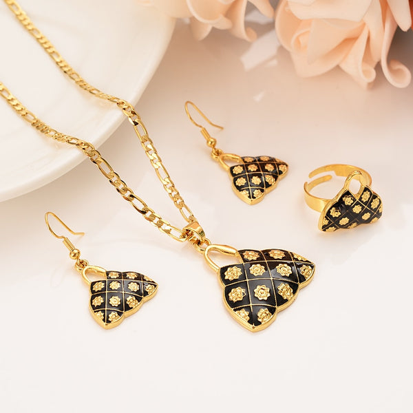 gold color PNG Necklace pendant Earrings ring Set Women Party Gift