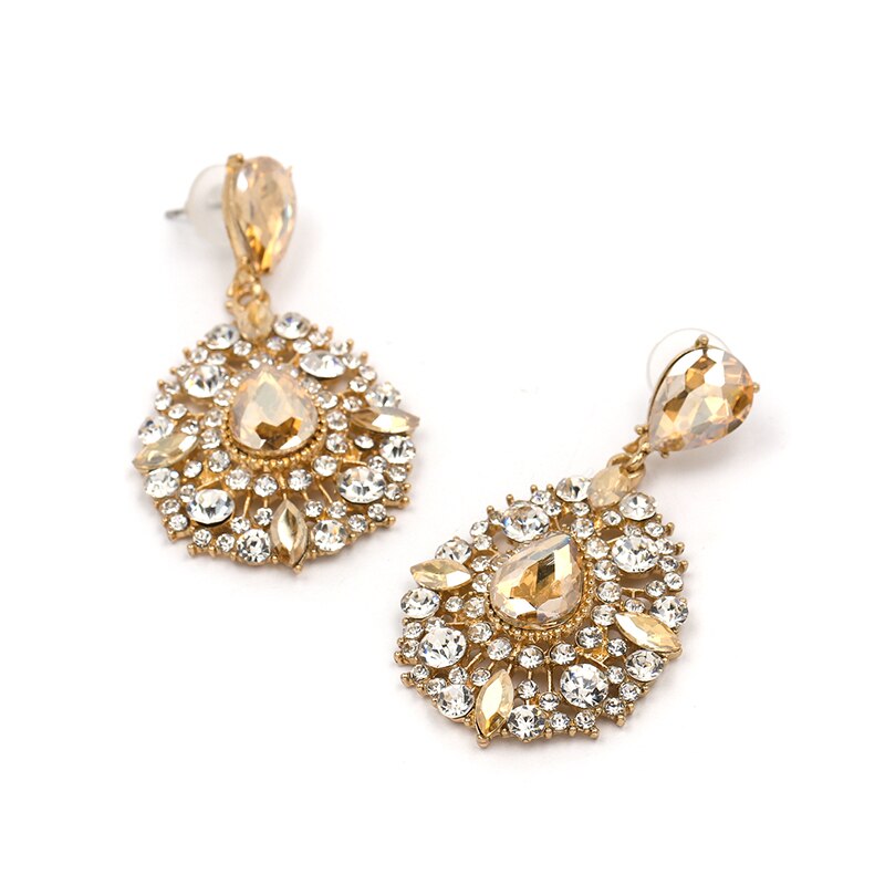 Fashion Jewelry Champagne Color Brincos Rhinestone Crystal Drop Earrings