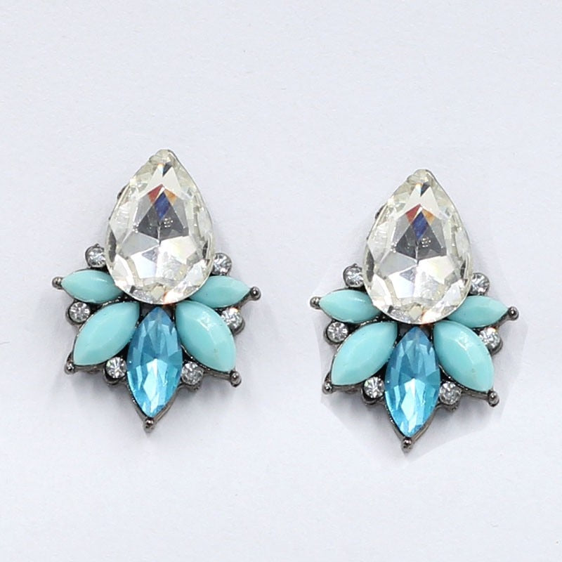 New Blue Crystal Stud Earrings Colorful Rhinestone Hangle Drop Dangle Earring