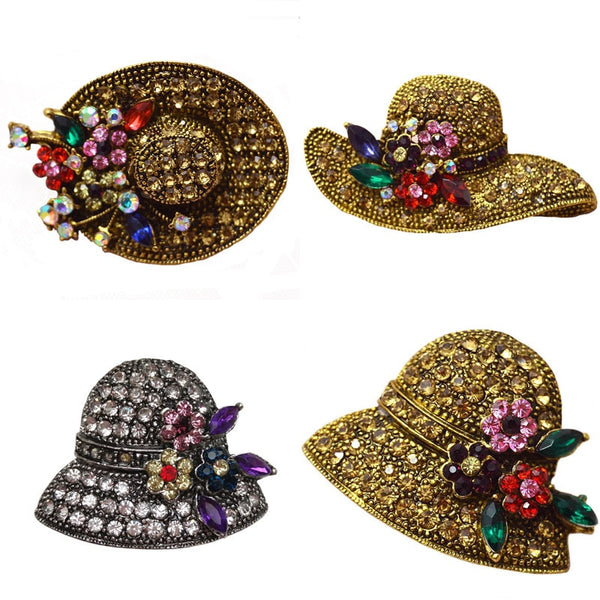 Vintage Rhinestone Hat Brooches for Women Fashion Dress Exquisite Brooch