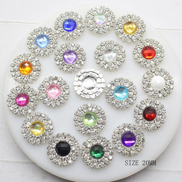 10pcs/lot 20mm Alloy Colorful Acrylic Rhinestone Buttons for Clothes Metal Button