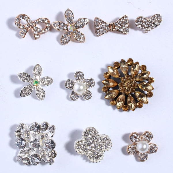 10PCS Hot sales Ivory Color Pearls With Silver Crystal Rhinestone Buttons