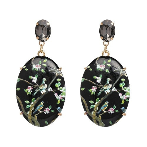 Bohemian Ethnic Big Crystal Flower Drop Earrings Wedding Jewelry Earrings For Women