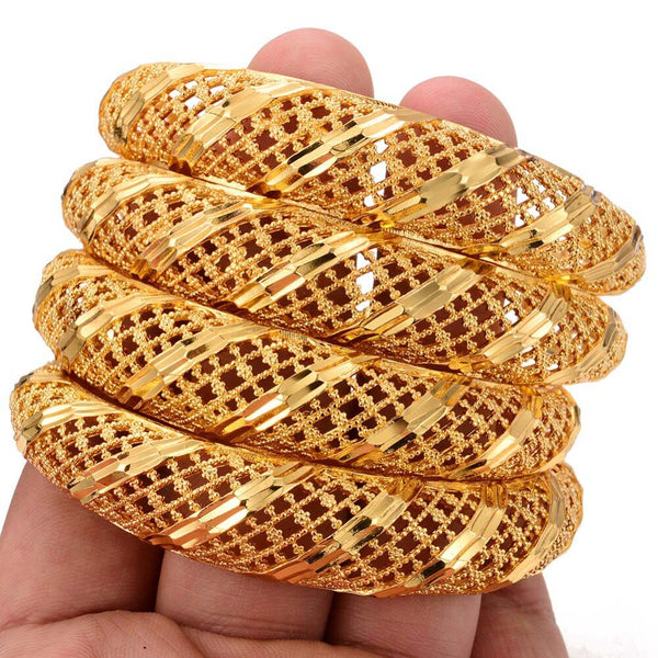 4 Pieces/Lot Gold Color Dubai Bangles for Women Ethiopian Bracelets