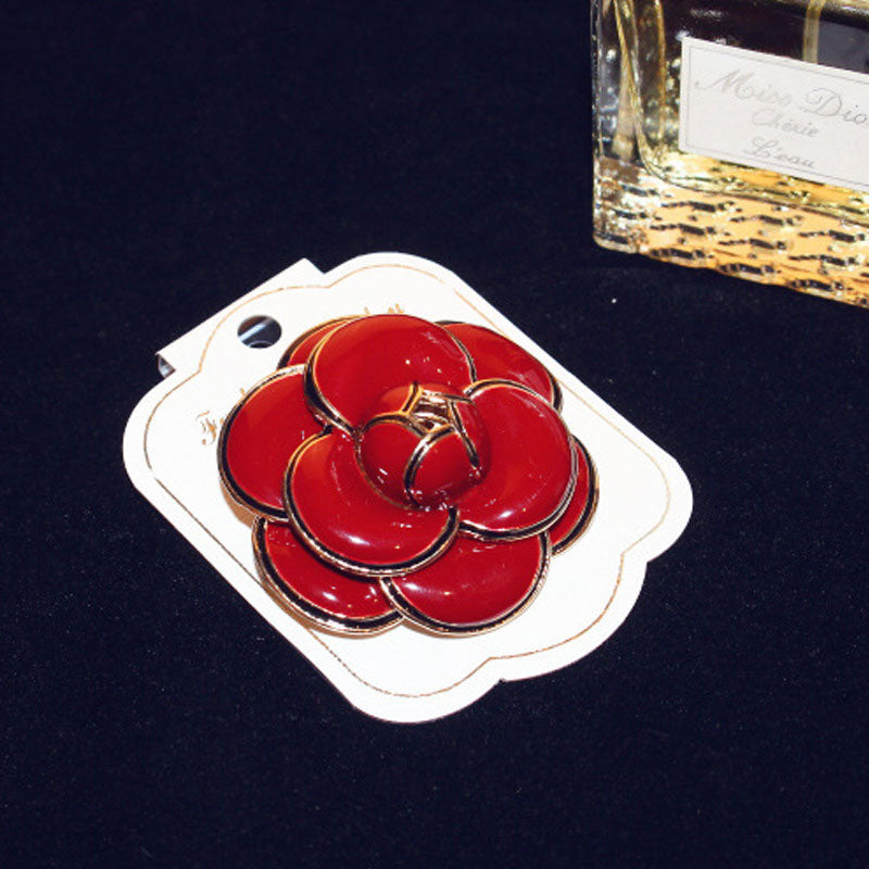 High Quality Luxury Camellia Brooch Big Brand Black White Rose Woman Brooches