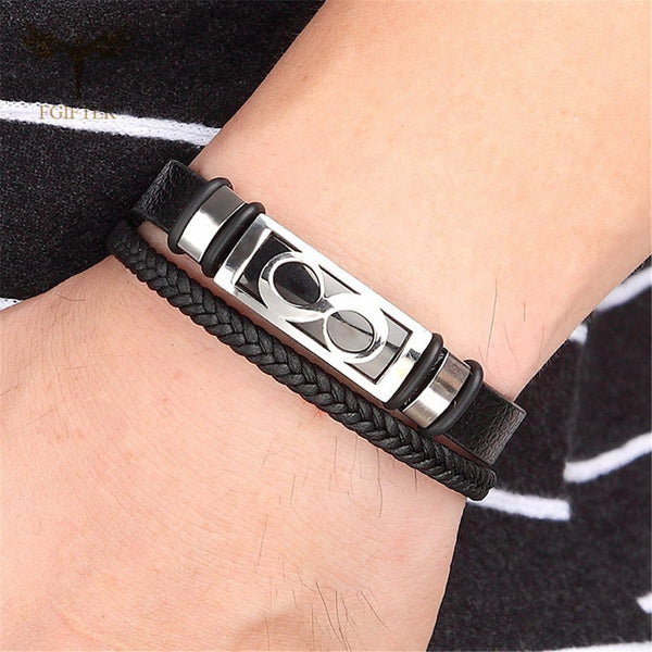 Black Leather Infinity Bracelets for Couple Men Women Multi Layer Woven Leather Bracelet