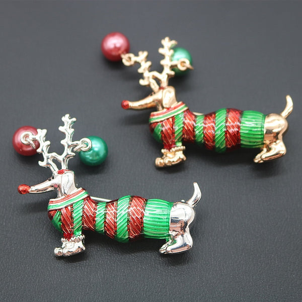 2 Colors Avaibale Enamel Christmas Dog Brooches For Women