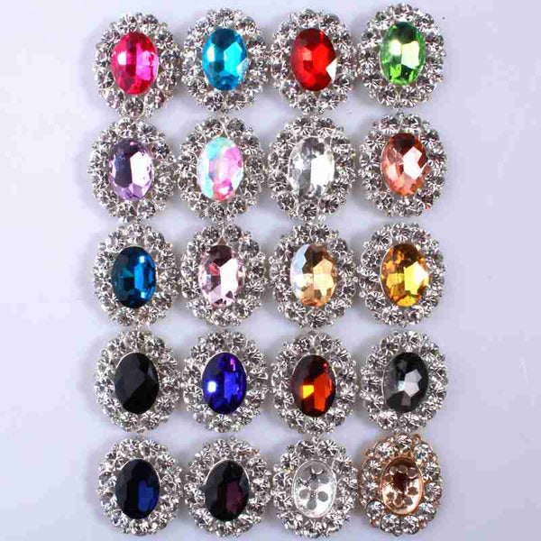 120PCS 25mm*31mm High Quality Silver Rhinestone Buttons For Wedding Decoration