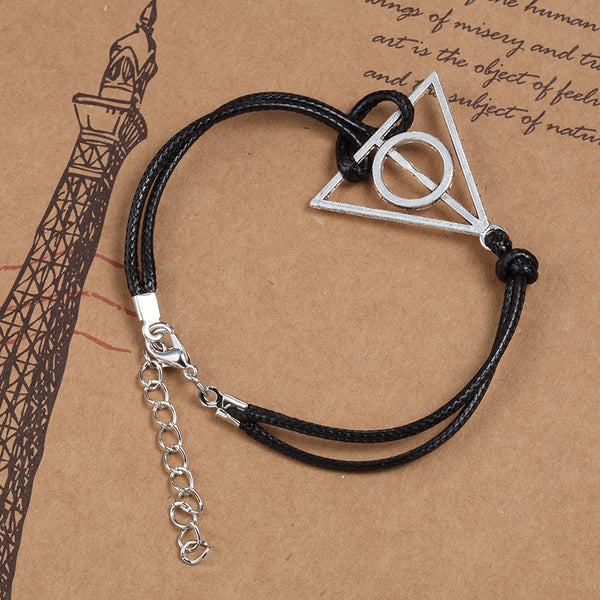 Fashion Jewelry Vintage Charm Potter Deathly Hallows Leather Cord Bracelet