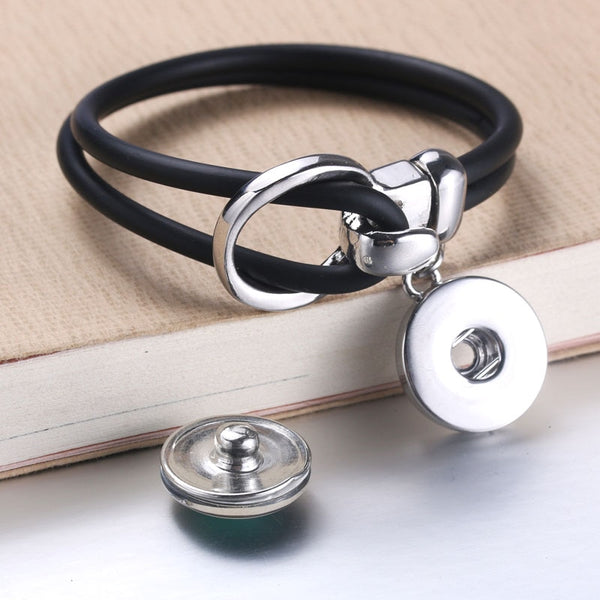 New Black 18mm Snap Button Bracelet Bangles High Quality Rubber Bracelets