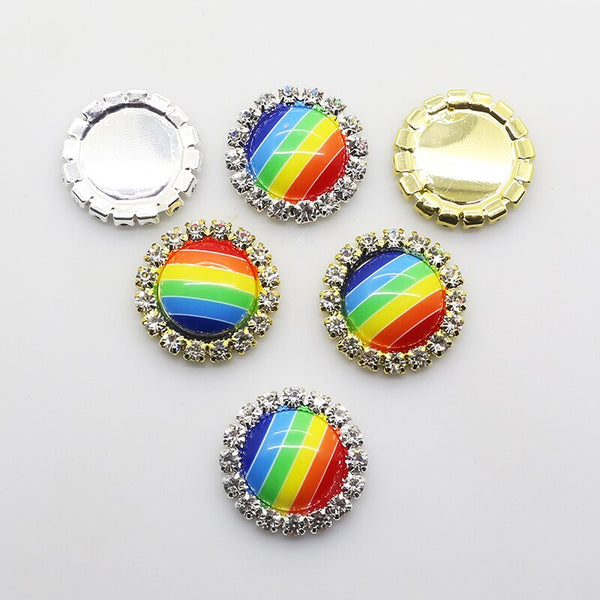 10pcs/lot 21mm Round Rainbow Acrylic Rhinestone Buttons