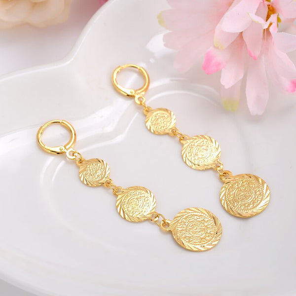 1pairs  Hot Sale 24K Gold Earring gold  coin earrings