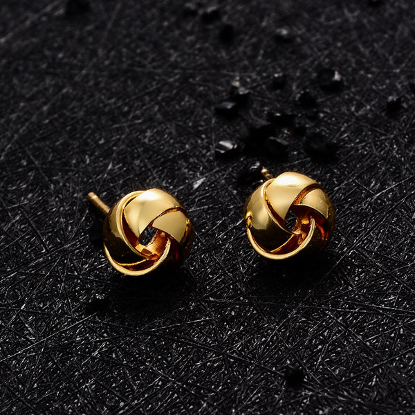 Small Women Metal Twist Knot Mesh Ball Stud Earrings round Made Delicate Geometric Earrings