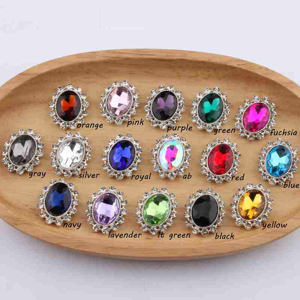 120PCS 22*27MM Newborn Chic Silver Shiny Flatback Buttons Crystal Oval Rhinestone Button