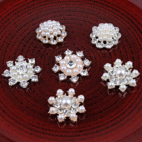 10PCS Handmade Vintage Metal Decorative Buttons Crystal Pearl Flower Center Rhinestone Buttons