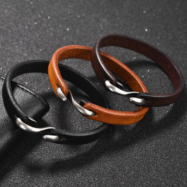 Men Punk 3 Colors Trendy Jewelry Designer Genuine Leather Wrist Bracelets