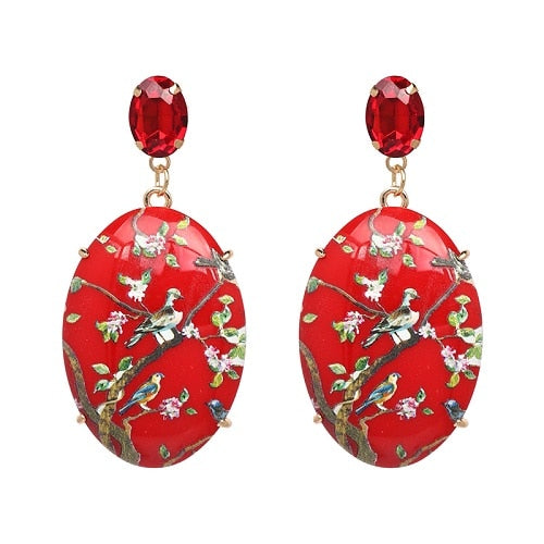 Bohemian Ethnic Big Crystal Flower Drop Earrings Wedding Jewelry Earrings For Women