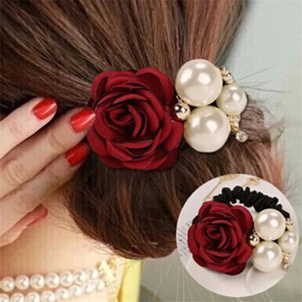 1pc Hair Accessories Women Fashion Style Big Rose Flower Pearl Rhinestone Hair Bands