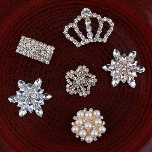 120PCS Vintage Handmade Crown Rhinestone Buttons Bling Flatback Crystal Pearl  Buttons