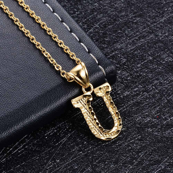 A-Z Small Letters chains Necklaces unisex for women/man Gold Color Fashion Couple pendant