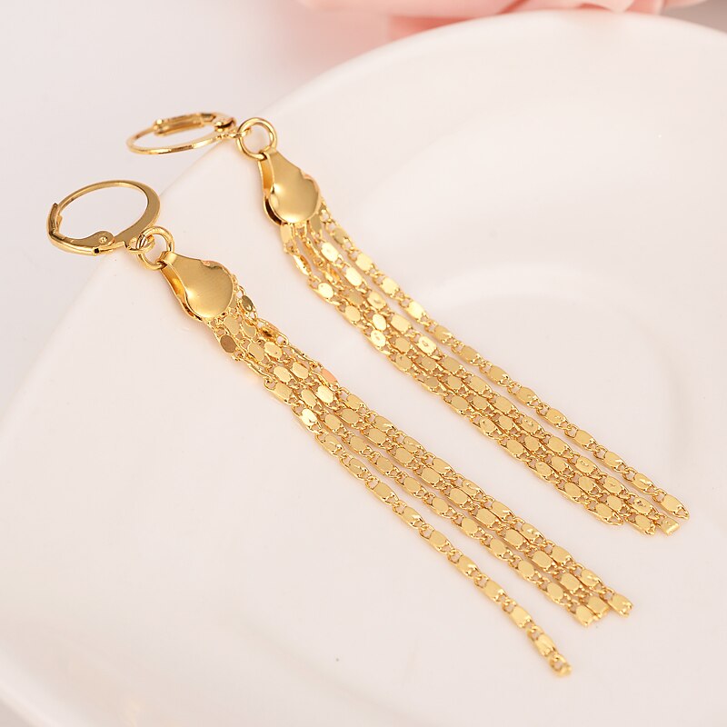 24k Women Vintage Earrings Antique Gold Long Eartassels Pendant Dangle Earrings