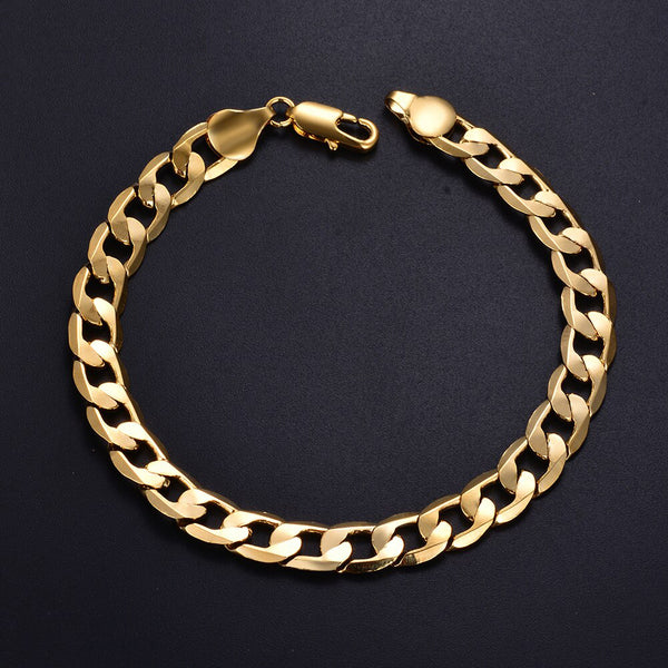 Hiphop bracelet homme women men Gold color 6MM Flat Lovers Bracelet