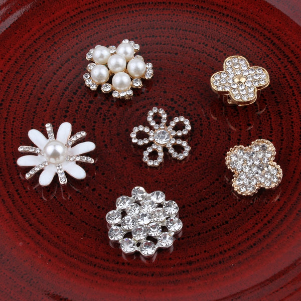 120PCS Handmade Vintage Metal Decorative Buttons Crystal Pearl Flower Center Rhinestone Buttons