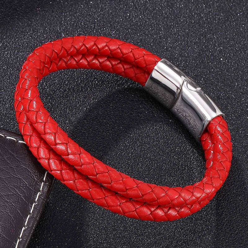 Simple Men Women Jewelry Trendy Red Double Braided Leather Bracelet