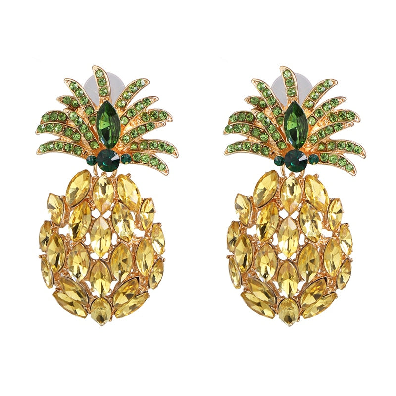 Vintage Fruit Pineapple Crystal Stud Earrings Vintage Rhinestone Cute Earrings