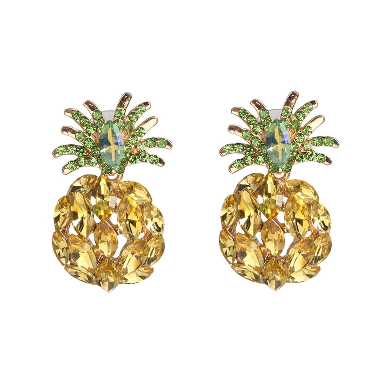 Vintage Fruit Pineapple Crystal Stud Earrings Vintage Rhinestone Cute Earrings