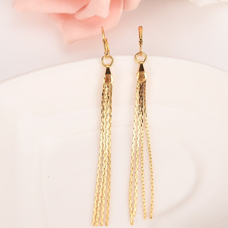 24k Women Vintage Earrings Antique Gold Long Eartassels Pendant Dangle Earrings