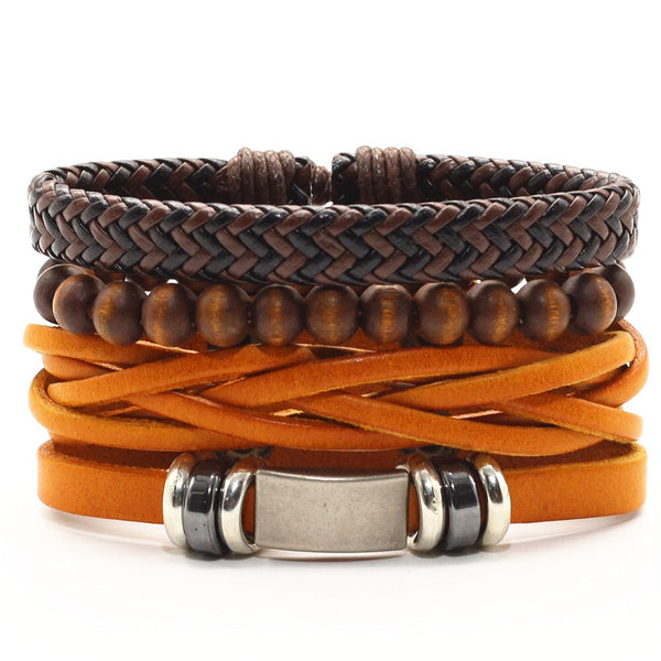 Love Brown Wood Beads Charm Handmade Cross Men Leather Bracelets Women