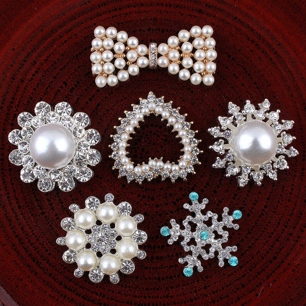 120PCS Handmade Vintage Metal Decorative Buttons Crystal Pearl Flower  Alloy  Buttons