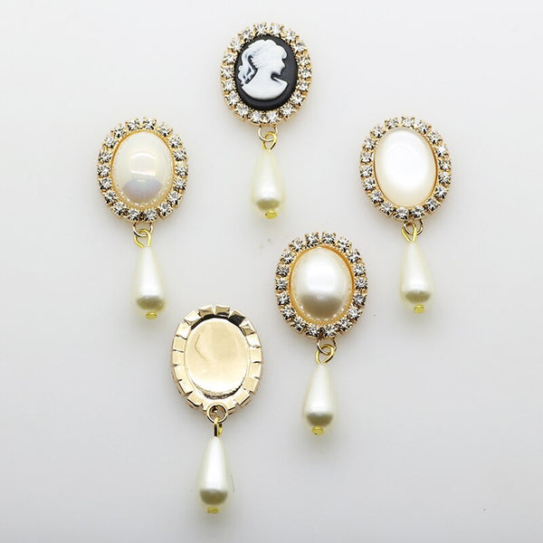 10pcs/set 20*48mm Gold Rhinestone Buttons Pearls for Wedding  DIY Accessories