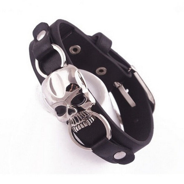 Retro Rivet Punk Cool Hip Hop Accessorie Leather Skull Skeleton Biker Bracelet