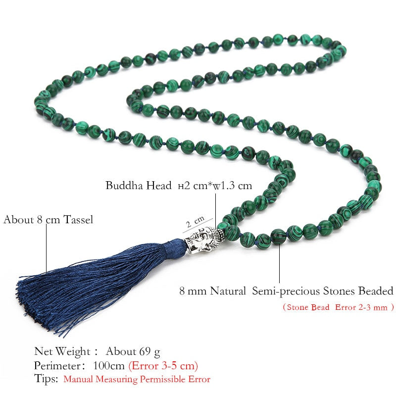 6/8mm Malachite Beaded Knotted Necklace