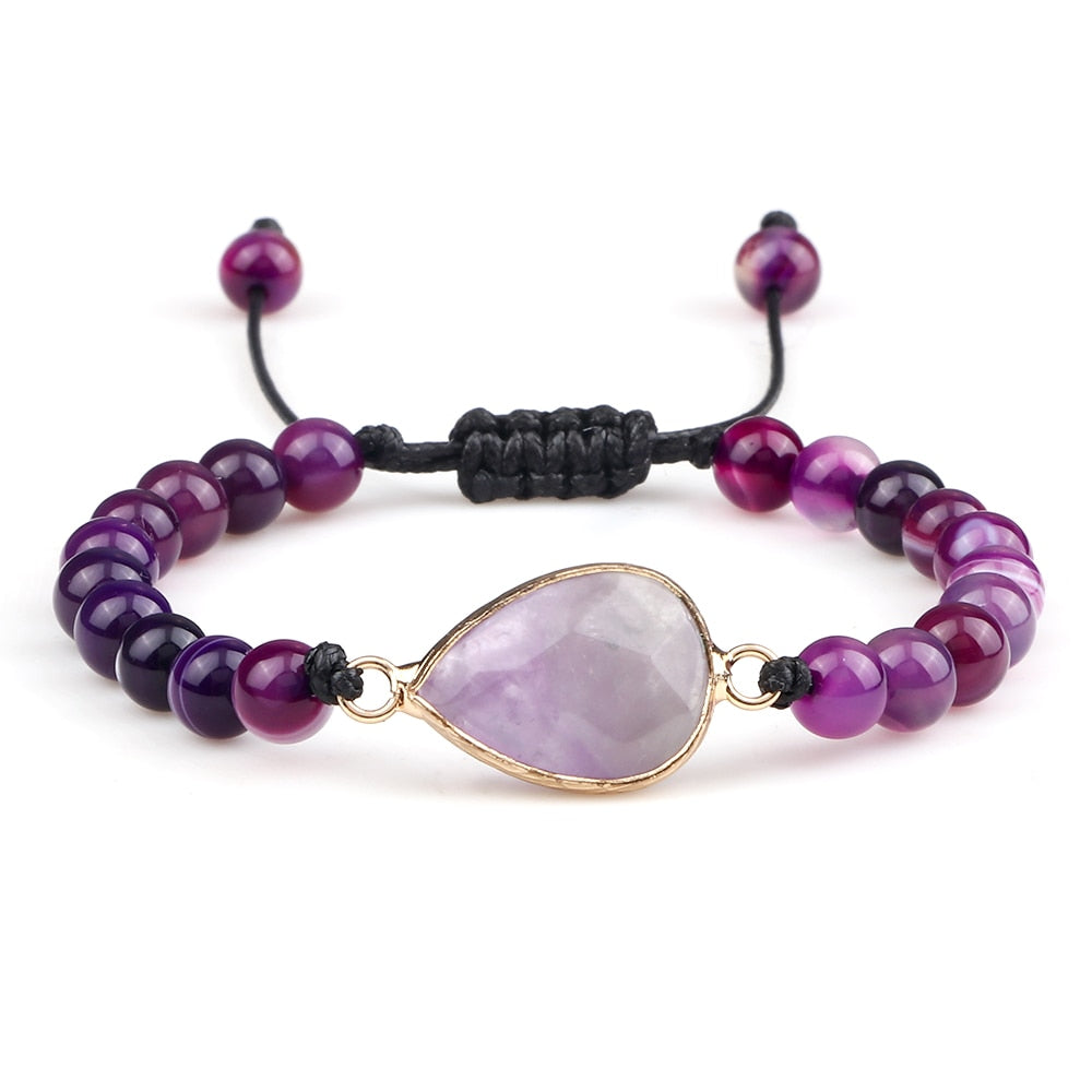 Natural Purple Stripe Onyx Stone Adjustable Beads Bracelets Braided String Bangle