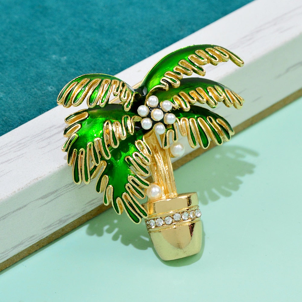 Enamel Coconut Tree Brooch Cute Fashion Plant Pin Women And Men