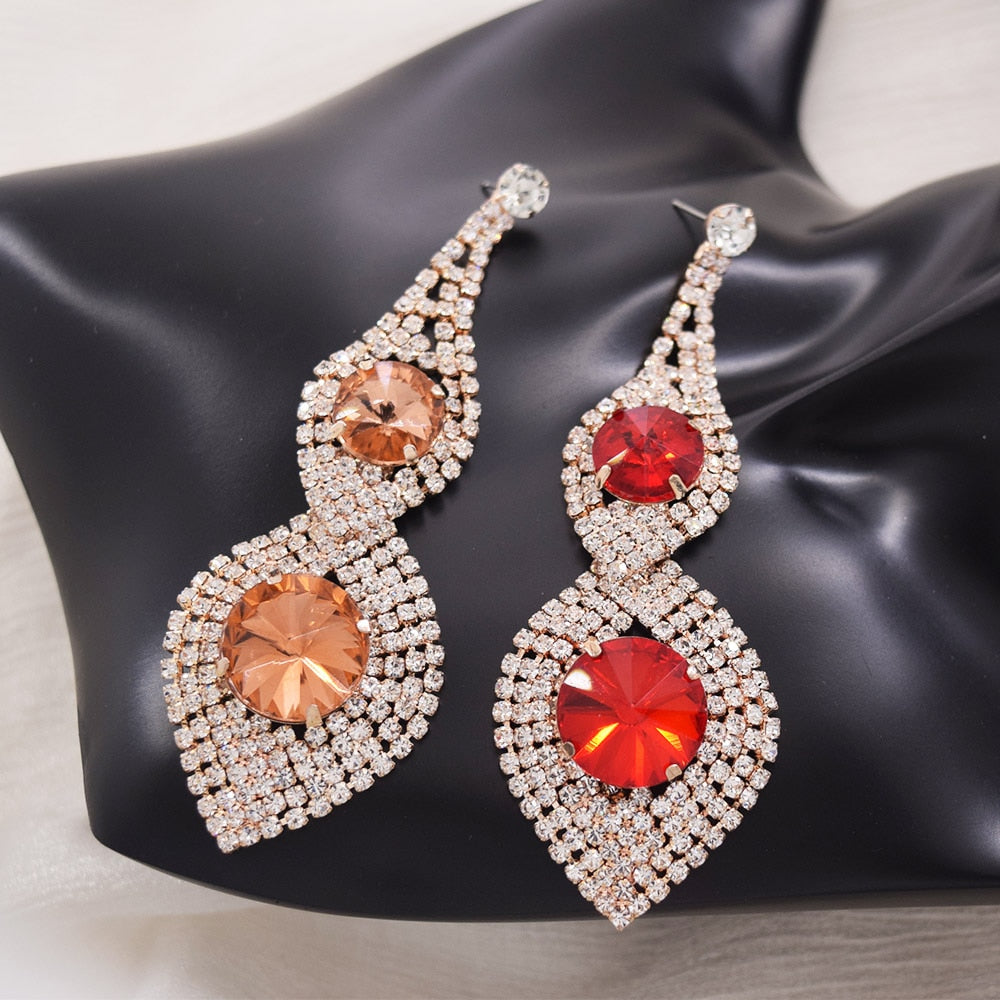 4.1 Rose gold Oversized Statement Orange Crystals Post Earring