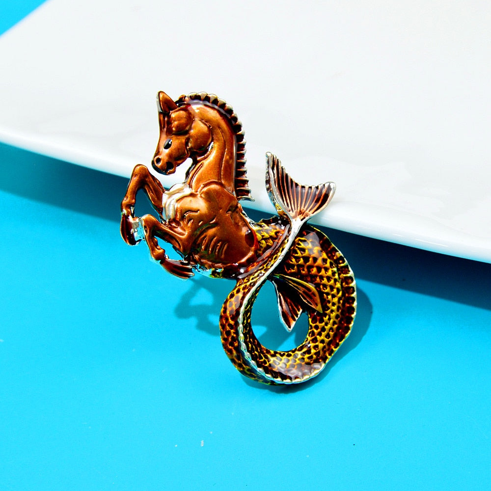 Enamel Horse and Fish Brooches