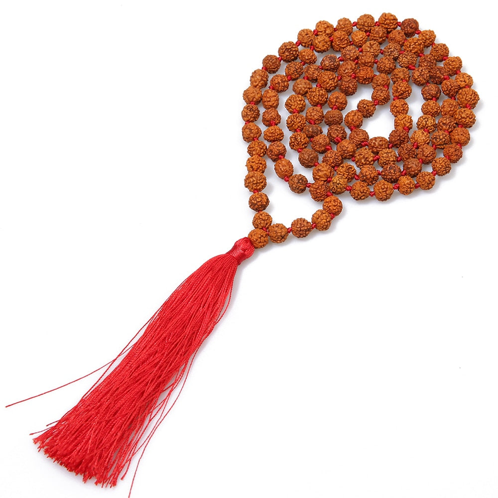 108 Japa Mala Rudraksha Beaded Knotted Necklace Meditation Yoga Prayer Jewelry