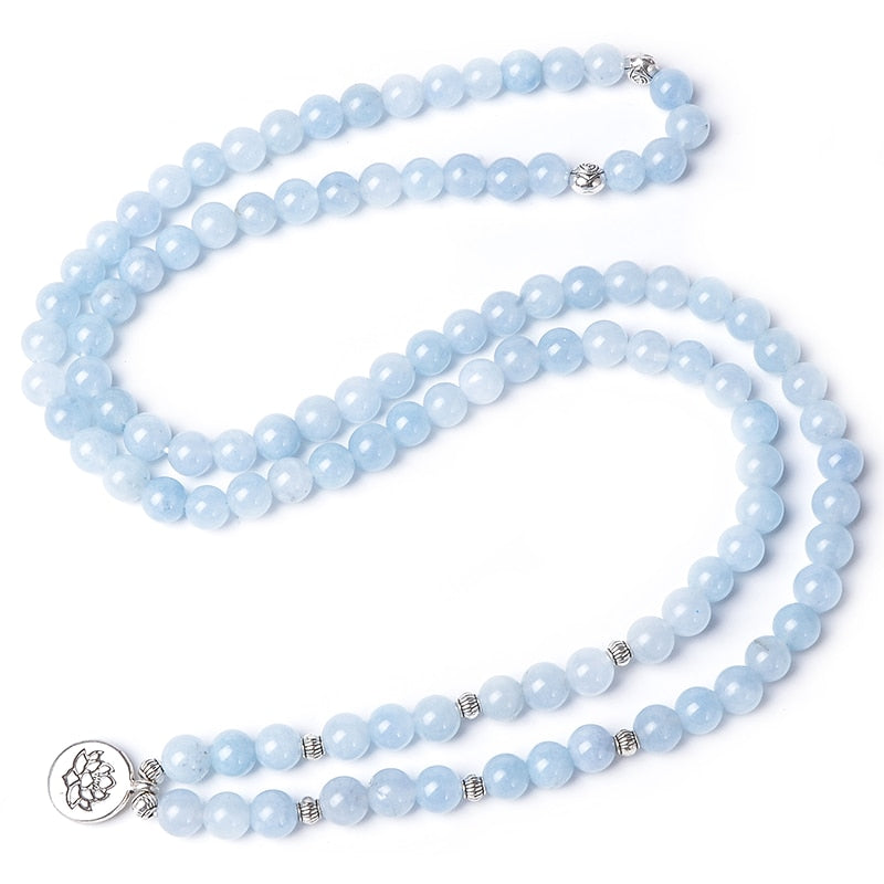 108 8mm Aquamarine Beaded Elastic Cord Wrap Mala Bracelet Meditation Yoga Healing Jewelry Women