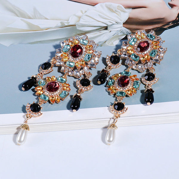 New Bohemian Vintage Metal Colorful Crystals Dangle Drop Earrings